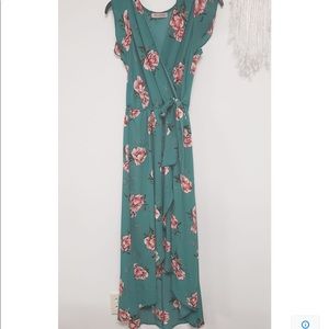 Dream of me green floral high low ruffle dress